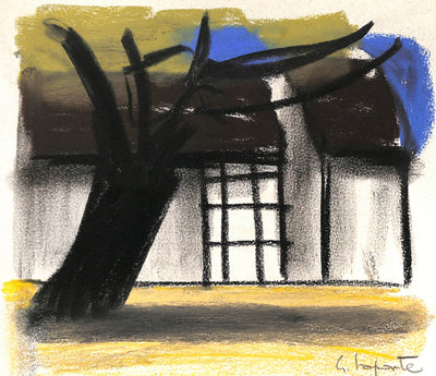 Georges LAPORTE : A l'ombre du platane - Dessin (détail)
