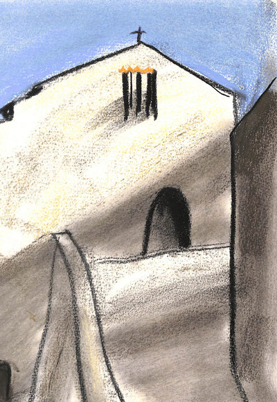 Georges LAPORTE : La petite église - Dessin (détail)