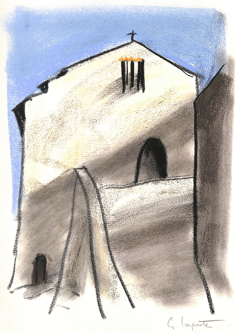Georges LAPORTE : La petite église - Dessin (détail)