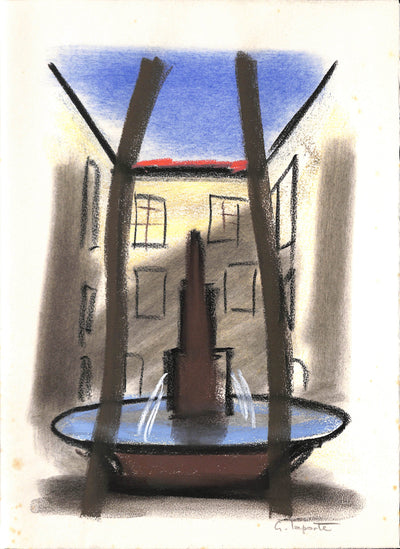 Georges LAPORTE : Place de la fontaine - Dessin