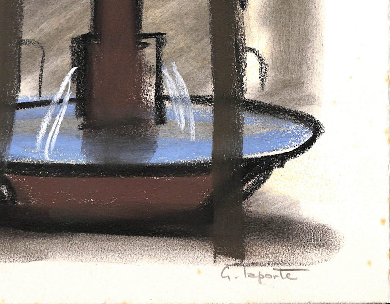 Georges LAPORTE : Place de la fontaine - Dessin (détail)
