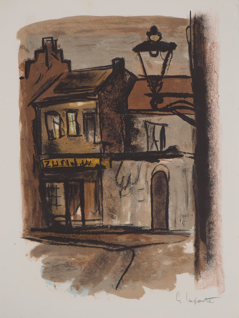 Georges LAPORTE : Le café du village, 1971 - Lithographie