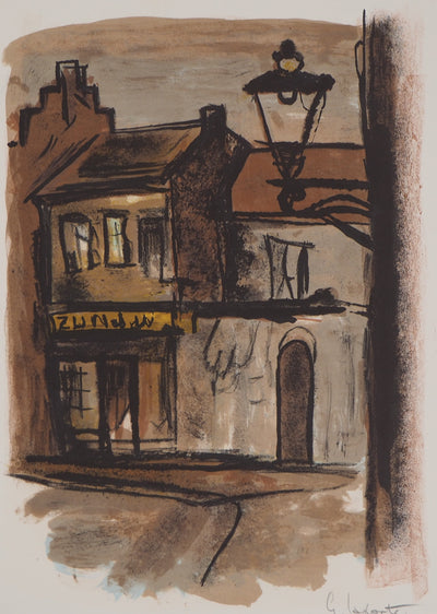 Georges LAPORTE : Le café du village, 1971 - Lithographie (détail)