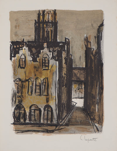 Georges LAPORTE : Cathédrale en Hollande, 1971 - Lithographie