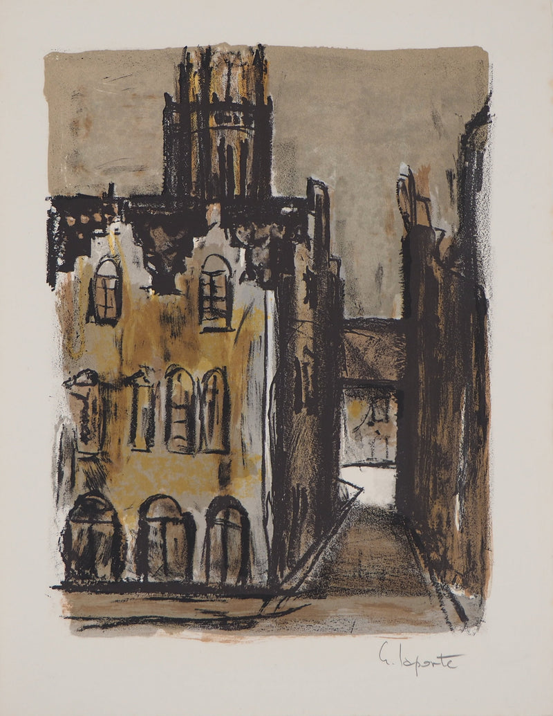 Georges LAPORTE : Cathédrale en Hollande, 1971 - Lithographie