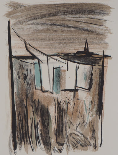 Georges LAPORTE : A l'écart de la ville, 1971 - Lithographie (détail)