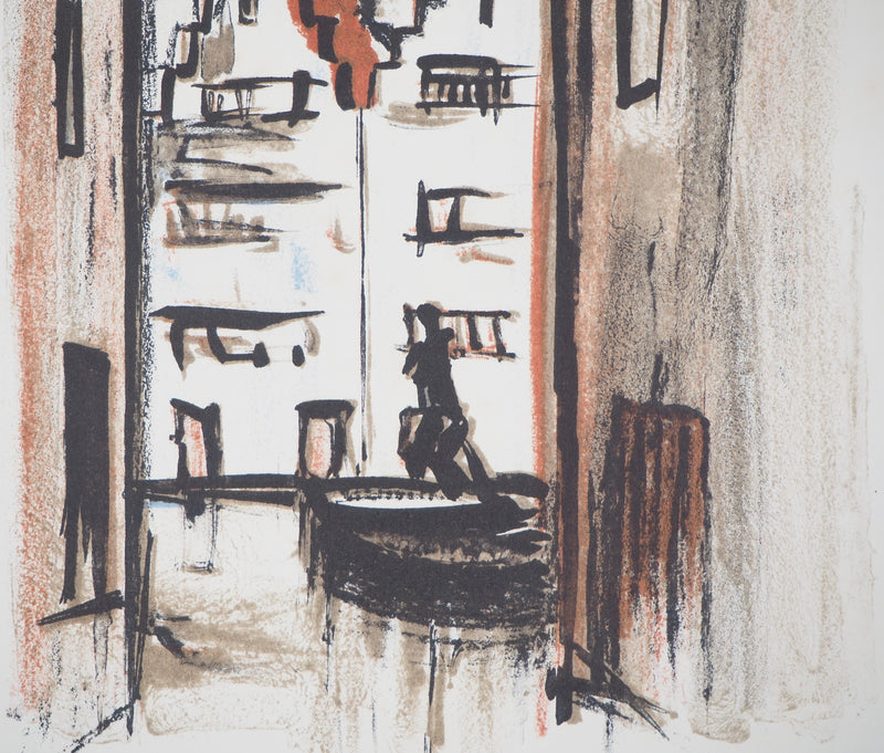 Georges LAPORTE : Gondolier sur les canaux de Bruges, 1971 - Lithographie (détail)