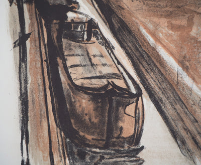 Georges LAPORTE : Péniche amarrée, 1971 - Lithographie (détail)