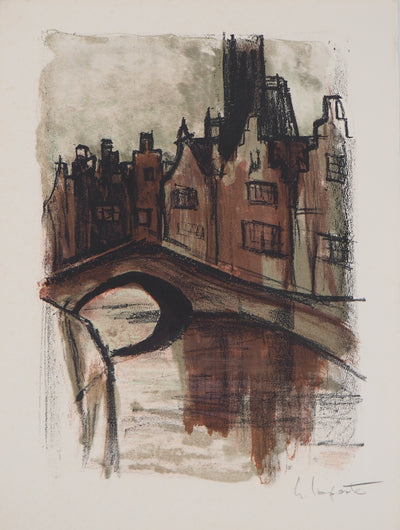Georges LAPORTE : Pont à Amsterdam, 1971 - Lithographie