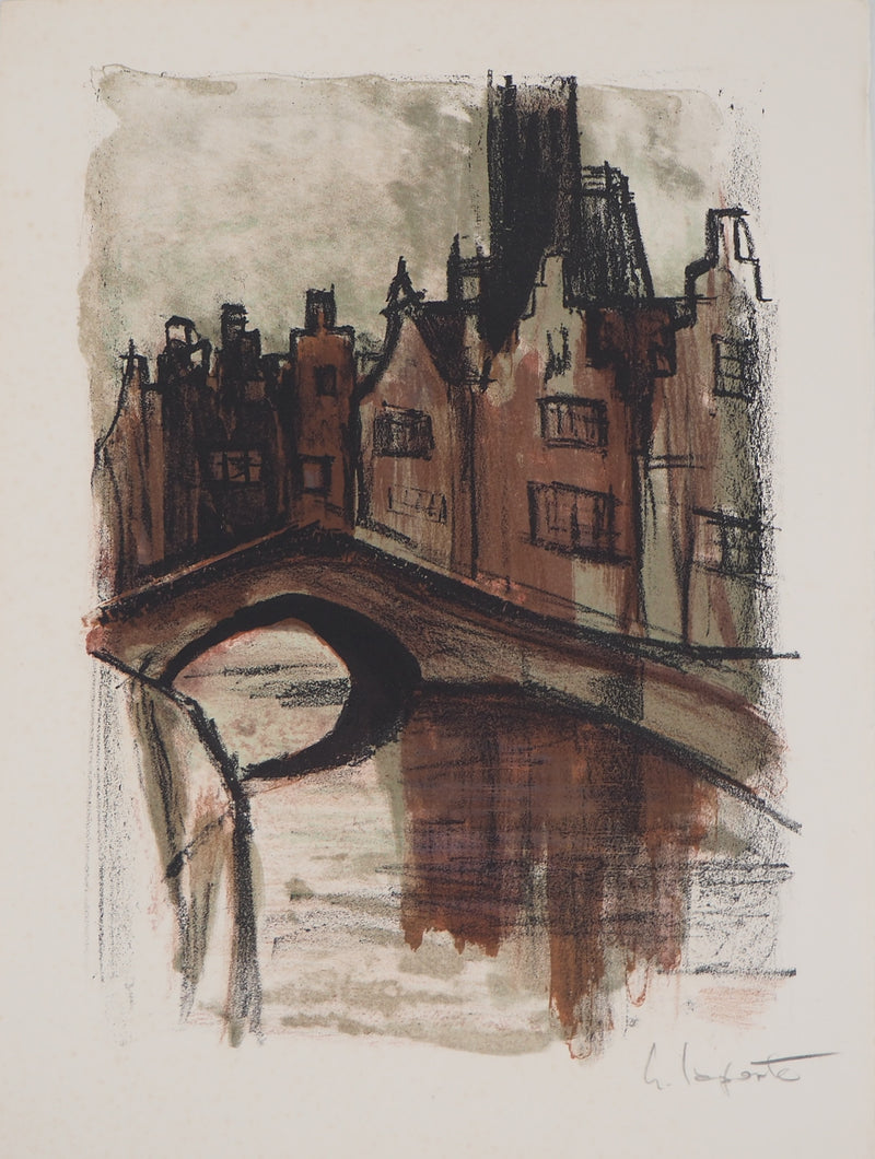 Georges LAPORTE : Pont à Amsterdam, 1971 - Lithographie