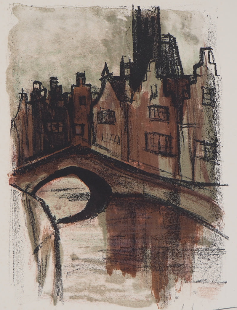 Georges LAPORTE : Pont à Amsterdam, 1971 - Lithographie (détail)