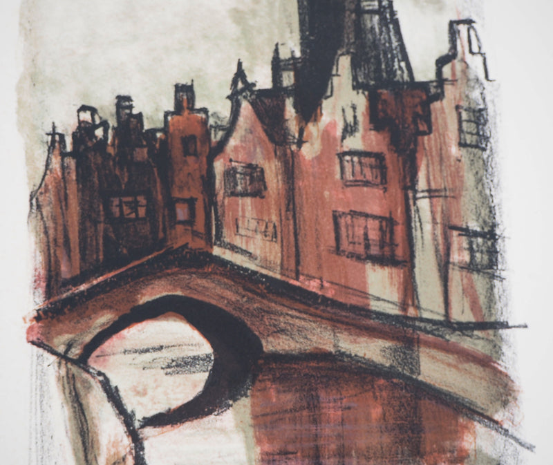 Georges LAPORTE : Pont à Amsterdam, 1971 - Lithographie (détail)