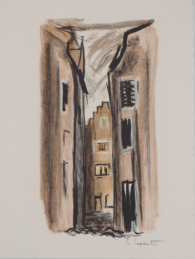 Georges LAPORTE : Ruelle à Bruges, 1971 - Lithographie