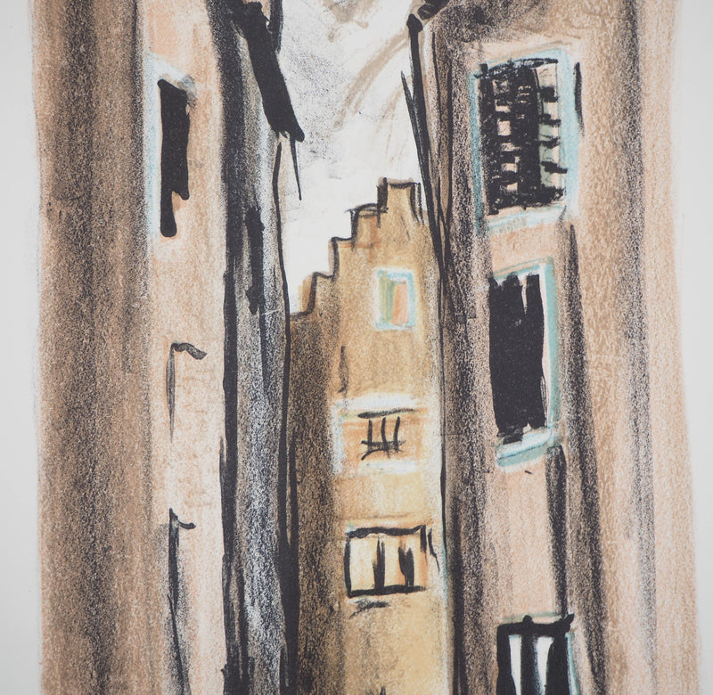 Georges LAPORTE : Ruelle à Bruges, 1971 - Lithographie (détail)