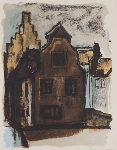 Georges LAPORTE : Vieille maison hollandaise, 1971 - Lithographie