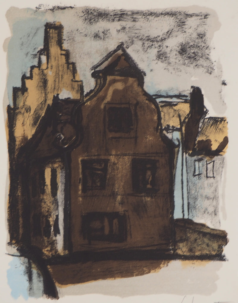 Georges LAPORTE : Vieille maison hollandaise, 1971 - Lithographie