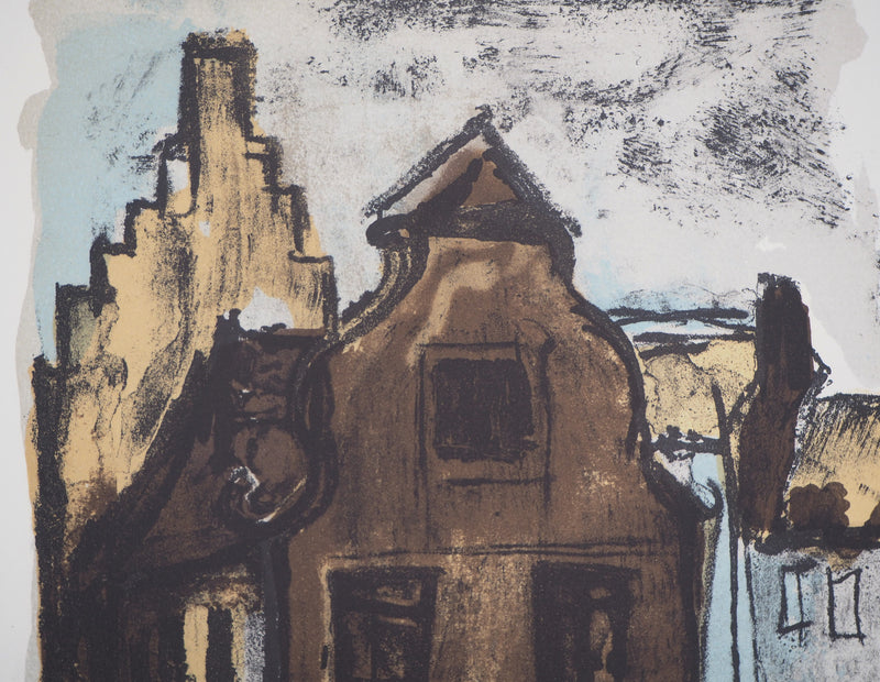Georges LAPORTE : Vieille maison hollandaise, 1971 - Lithographie (détail)