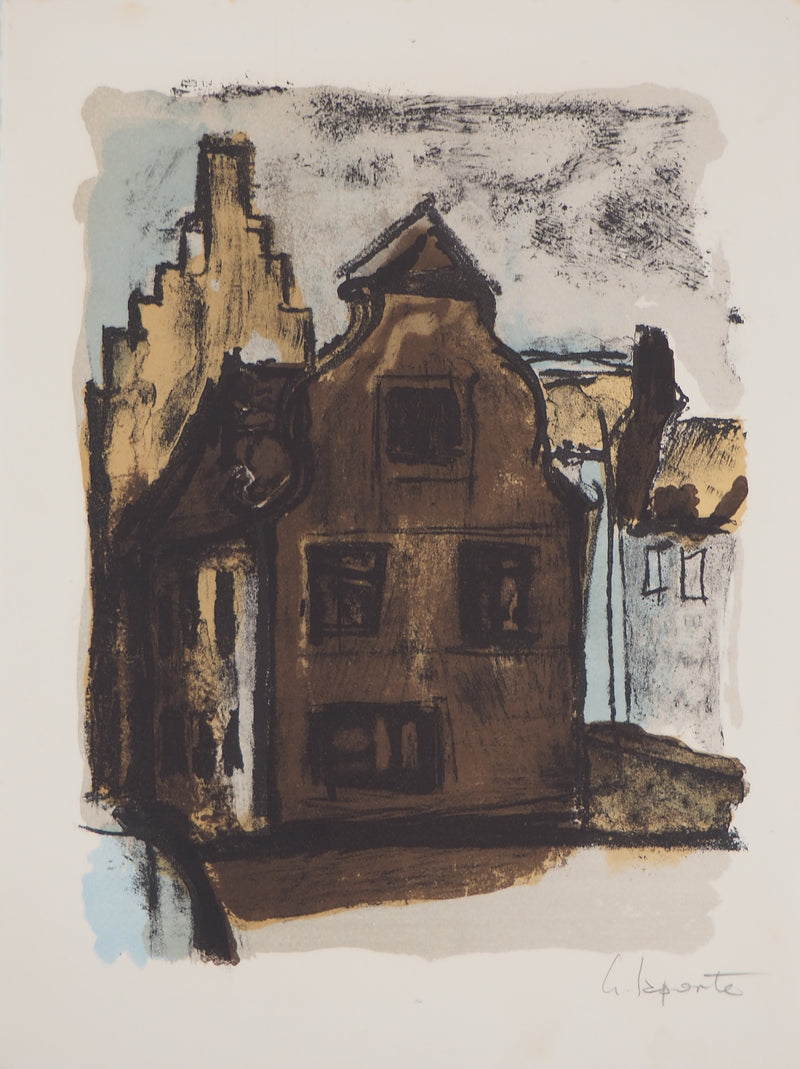 Georges LAPORTE : Vieille maison hollandaise, 1971 - Lithographie (détail)