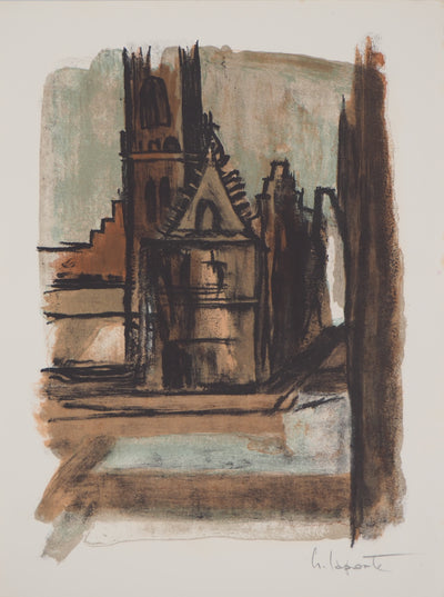 Georges LAPORTE : La vielle église, 1971 - Lithographie