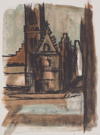 Georges LAPORTE : La vielle église, 1971 - Lithographie (détail)