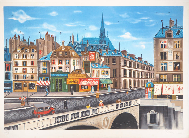 Eugène Valentin LATOUR : Le quai St. Michel - Lithographie