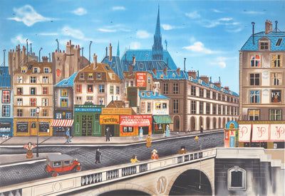Eugène Valentin LATOUR : Le quai St. Michel - Lithographie (détail)