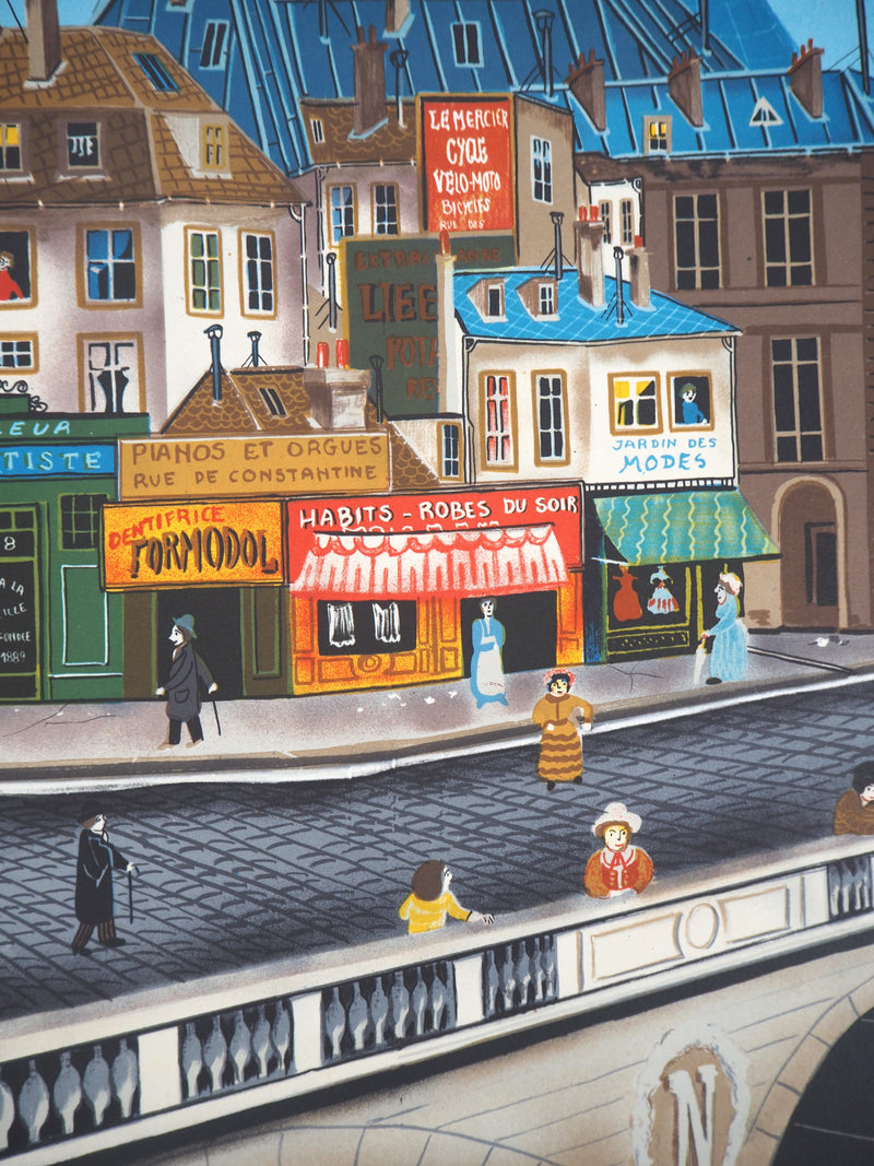 Eugène Valentin LATOUR : Le quai St. Michel - Lithographie (détail)