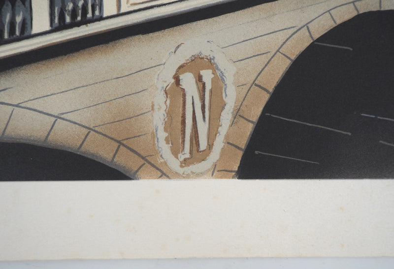Eugène Valentin LATOUR : Le quai St. Michel - Lithographie (détail)