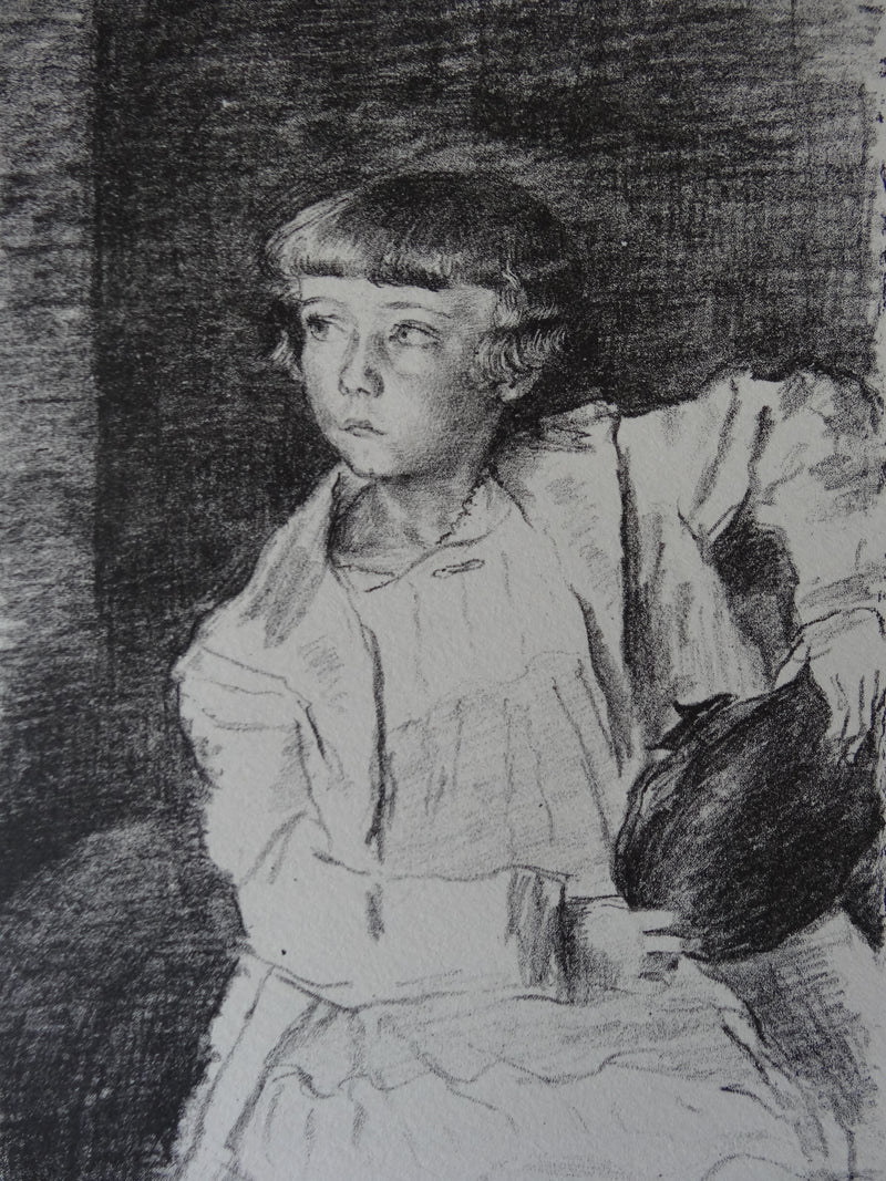 Jean LAUNOIS : La petite fille au béret (Noémie), Lithographie originale (vue générale) - Crédit photo : Galerie Art.Paris