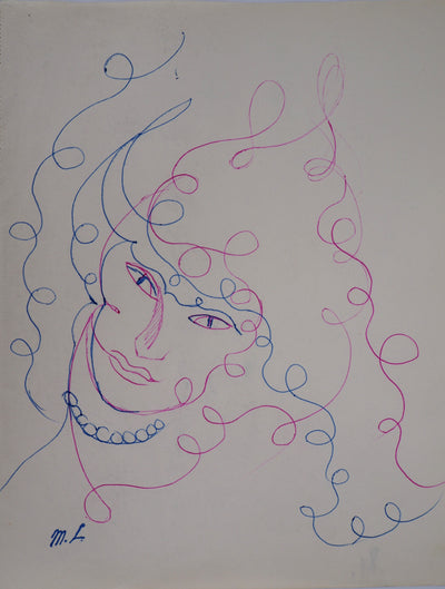 Marie LAURENCIN : Femme aux perles, 1953 - Dessin (détail)