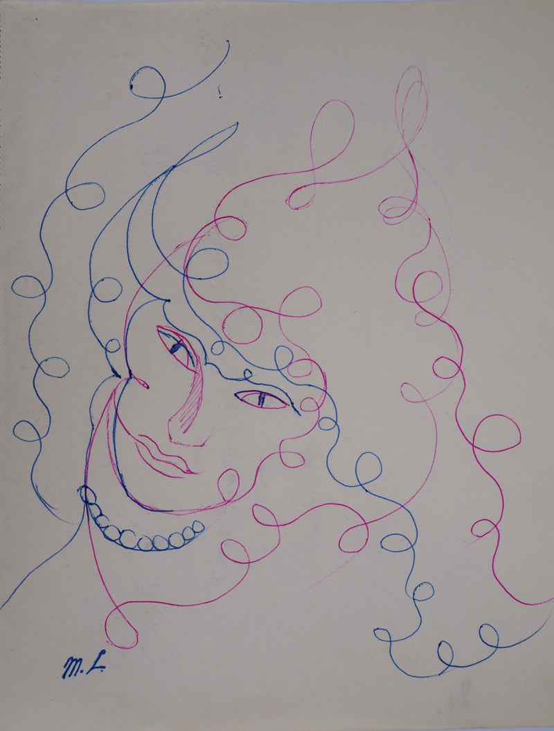 Marie LAURENCIN : Femme aux perles, 1953 - Dessin (détail)