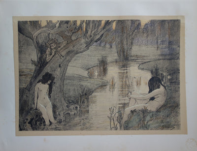 A. LAURENS : Le bain des nymphes - Lithographie