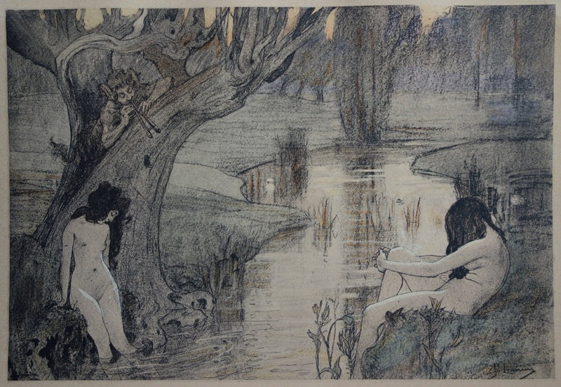 A. LAURENS : Le bain des nymphes - Lithographie (détail)