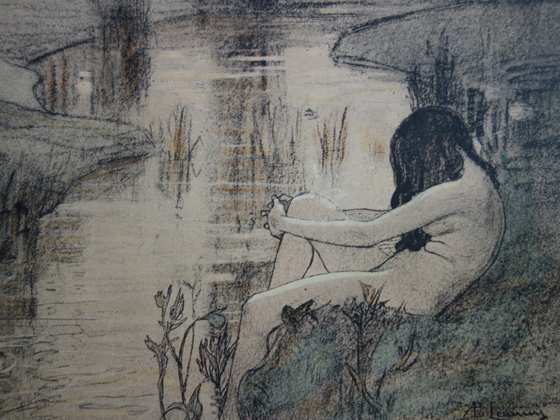 A. LAURENS : Le bain des nymphes - Lithographie (détail)