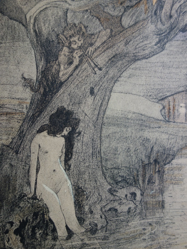 A. LAURENS : Le bain des nymphes - Lithographie (détail)