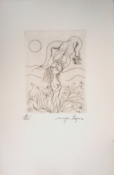 Meyer LAZAR : Cantique des Cantiques, Amoureux dans un champ de roses, Gravure originale (vue générale) - Crédit photo : Galerie Art.Paris
