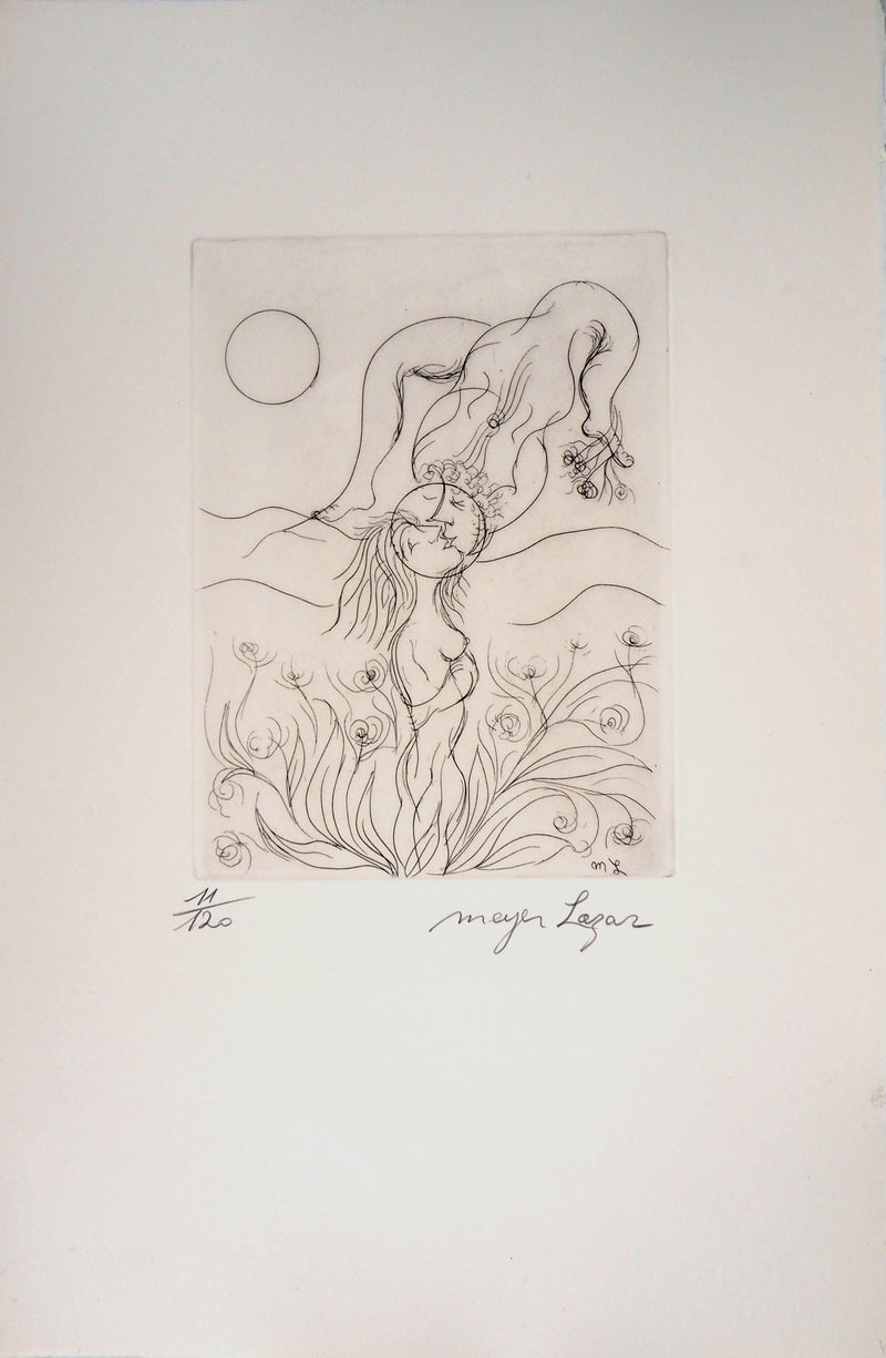 Meyer LAZAR : Cantique des Cantiques, Amoureux dans un champ de roses, Gravure originale (vue générale) - Crédit photo : Galerie Art.Paris