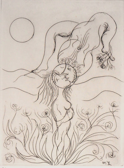 Meyer LAZAR : Cantique des Cantiques, Amoureux dans un champ de roses, Gravure originale (photo de détail 2) - Crédit photo : Galerie Art.Paris