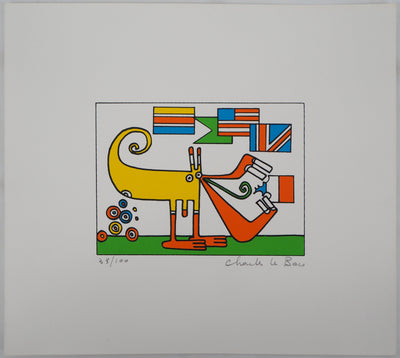 Charles LE BARS : Le mangeur de drapeaux - Sérigraphie (détail)