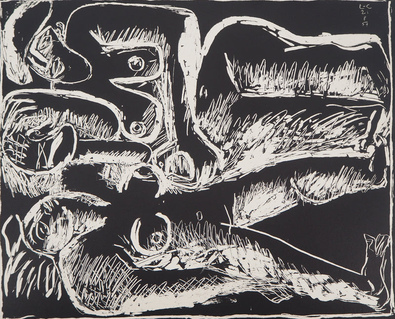  LE CORBUSIER : Trois personnages couchés, 1957 - Lithographie