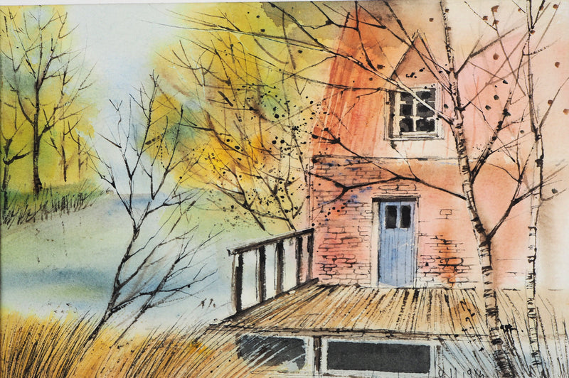 Jean Luc LE GALL : Le moulin en Picardie, 1984 - Aquarelle (détail)