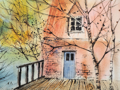 Jean Luc LE GALL : Le moulin en Picardie, 1984 - Aquarelle (détail)