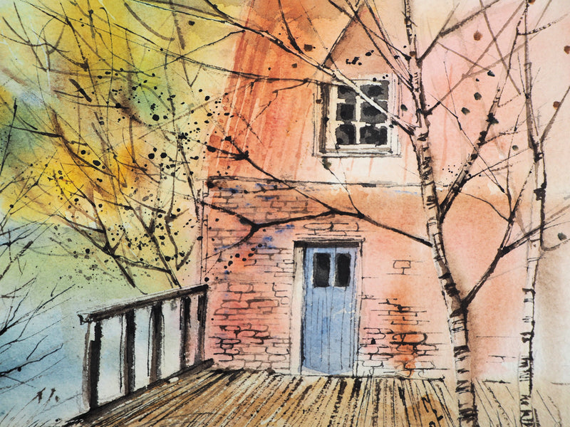 Jean Luc LE GALL : Le moulin en Picardie, 1984 - Aquarelle (détail)