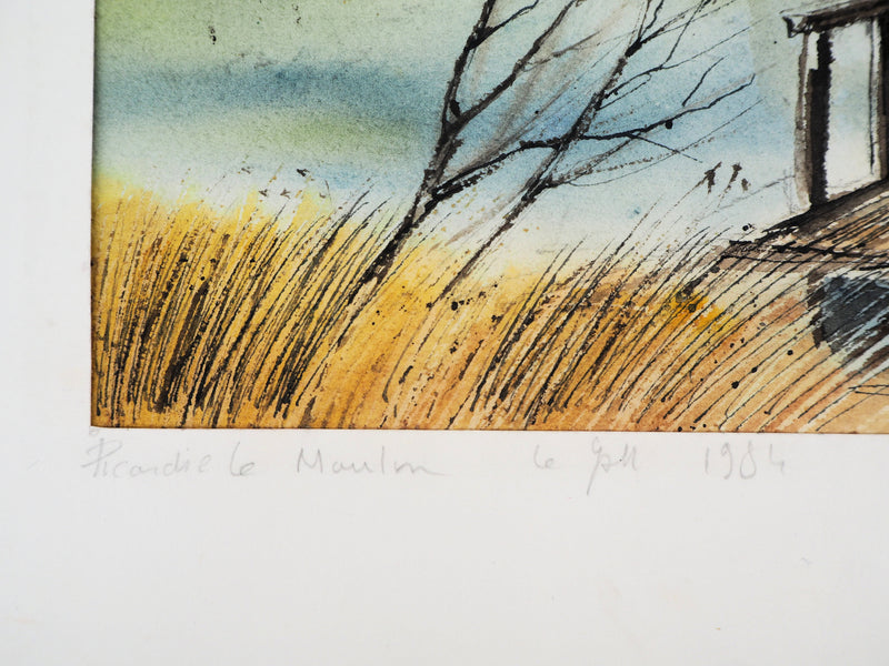Jean Luc LE GALL : Le moulin en Picardie, 1984 - Aquarelle (détail)