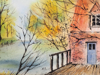 Jean Luc LE GALL : Le moulin en Picardie, 1984 - Aquarelle (détail)
