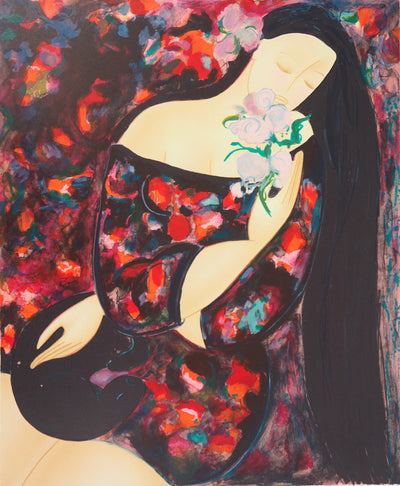 Linda LE KINFF : Femme aux fleurs - Lithographie (détail)