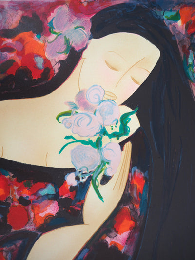 Linda LE KINFF : Femme aux fleurs - Lithographie (détail)