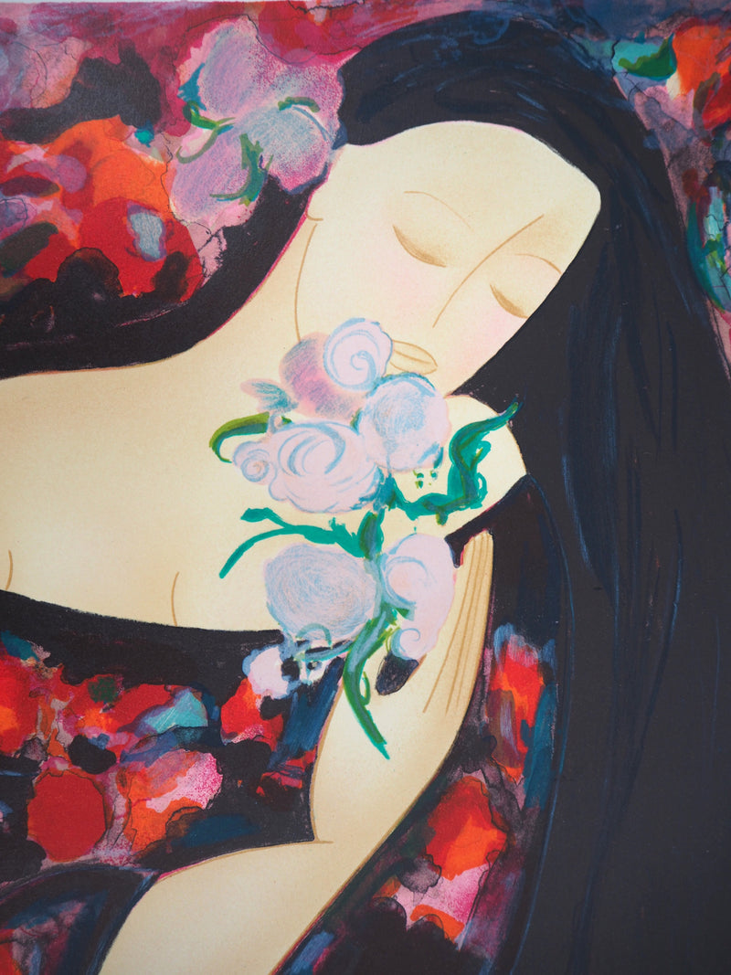 Linda LE KINFF : Femme aux fleurs - Lithographie (détail)