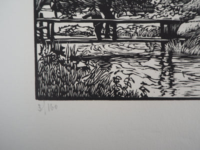 Georges LE MEILLEUR : Le moulin de la Fontelaye (Normandie), 1928 - Gravure sur bois (détail)
