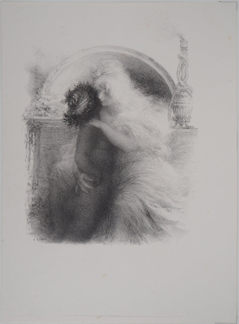Charles LEANDRE : Tendresse - Lithographie (détail)